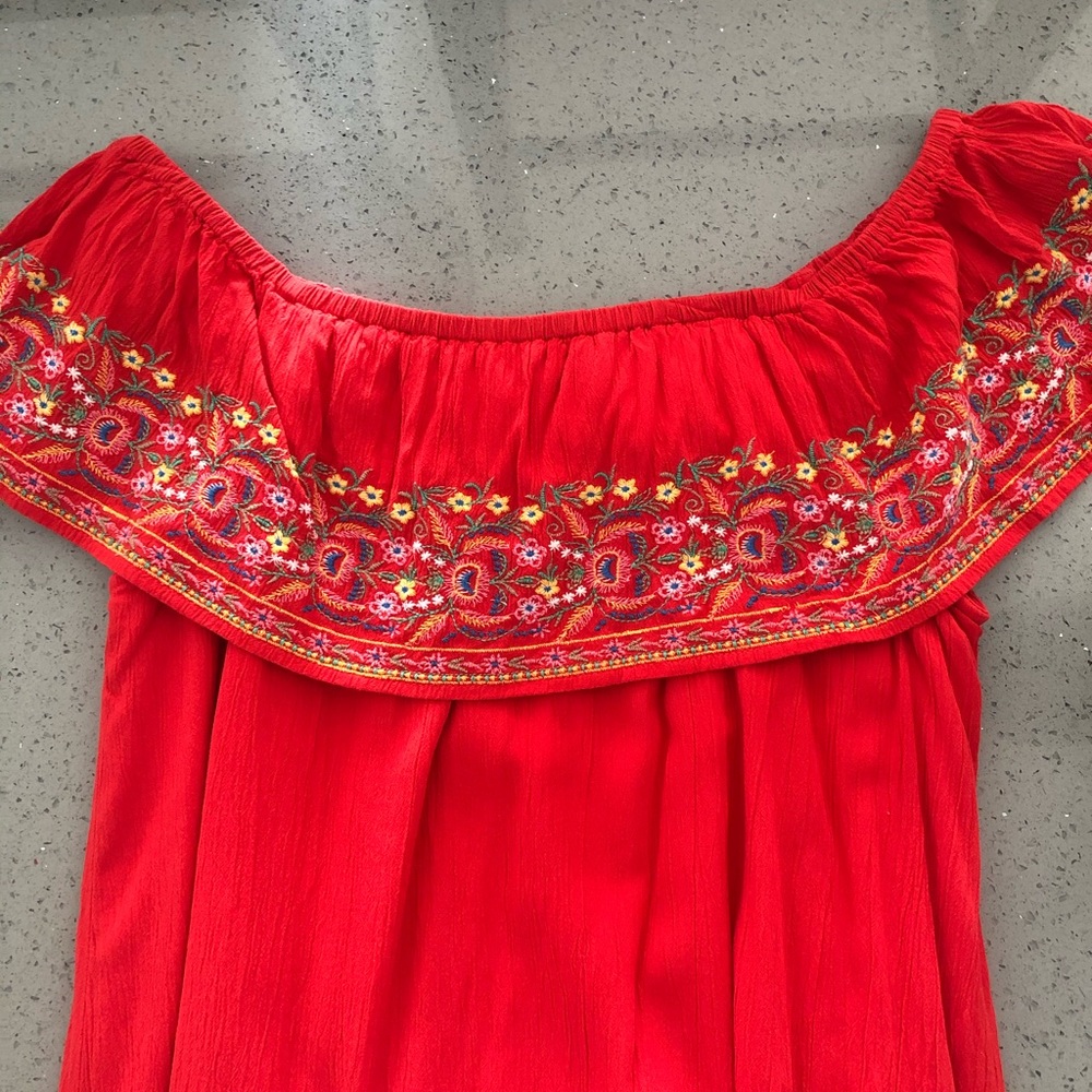 Red off the shoulder dress